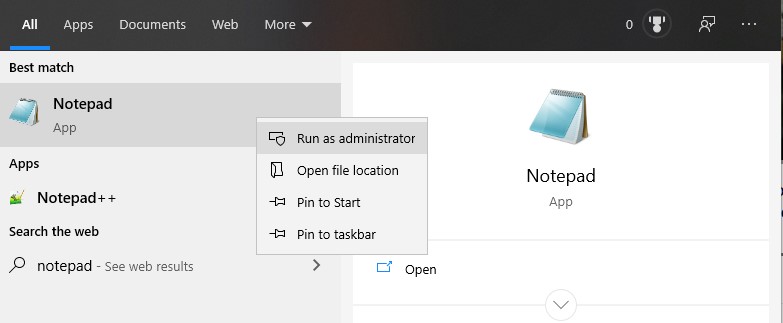 Windows 10 Notepad Run as Administrator