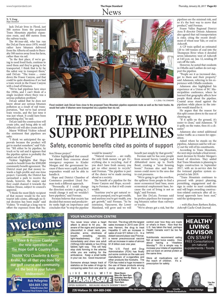 supporters of pipeline newspaper article