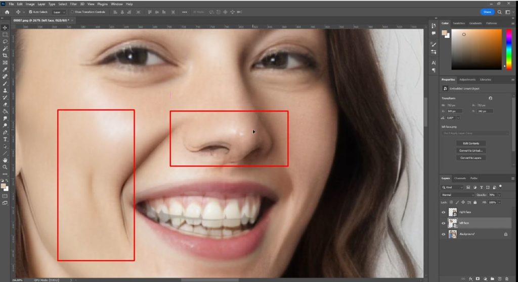 photoshop merge face align to nose and wrinkles