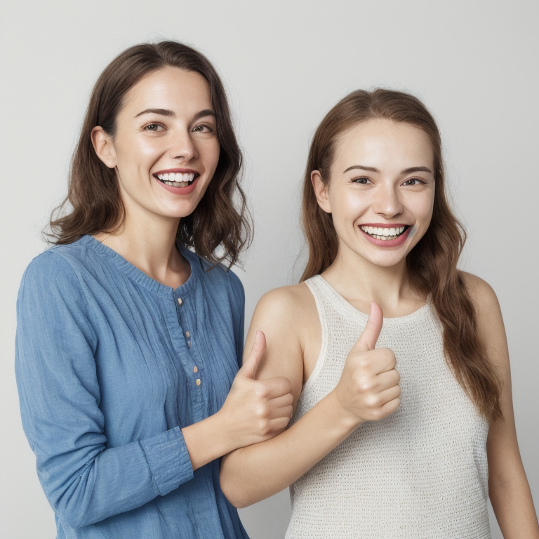 two girls generated by stable diffusion ai giving thumbs up