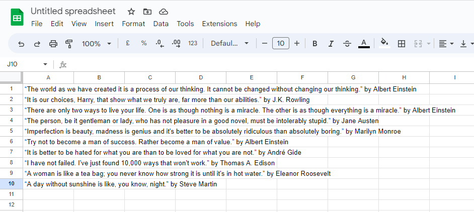 google sheets with scraped content