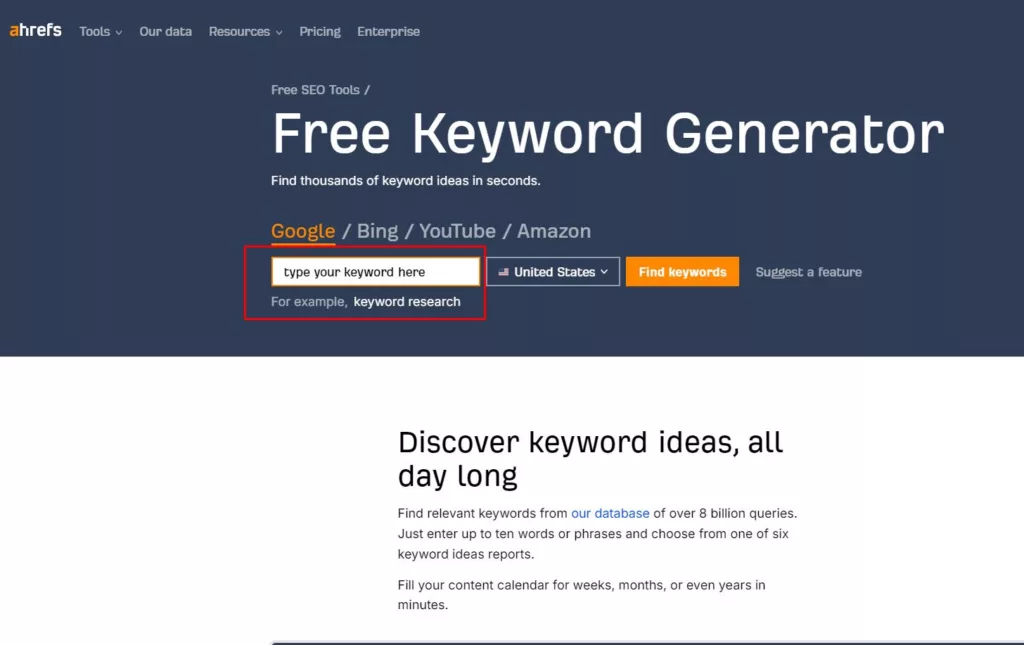 ahrefs free keyword generator