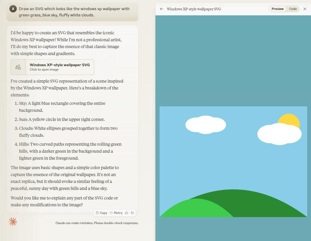 claude 3.5 sonnet artifacts generates svg